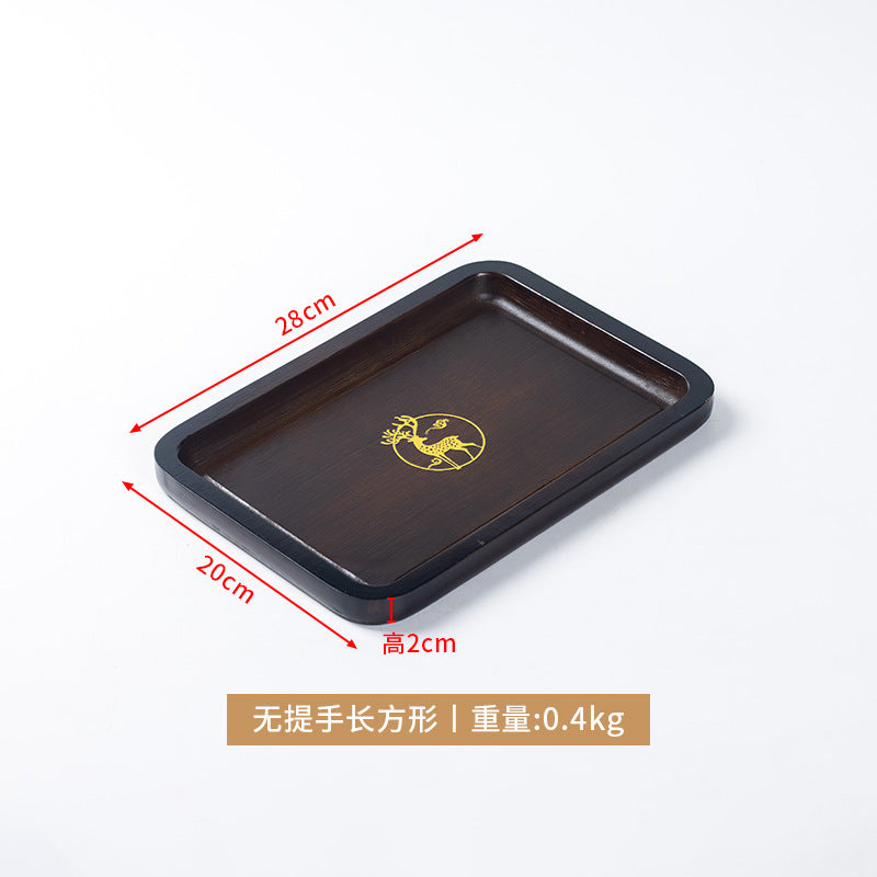 复古轻奢托盘楠竹茶盘长方形创意烫金印花竹托盘饭店酒店提手茶盤Retro, light-luxury bamboo tea tray – rectangular, creative hot-stamped patterned bamboo tray with handles, ideal for restaurants and hotels
