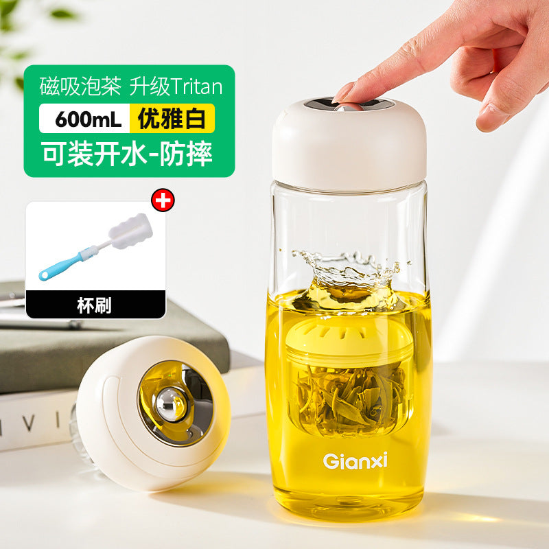 捷安玺磁吸茶仓泡茶杯Tritan耐热塑料杯提手便携茶水分离水杯Magnetic Tea Container & Brewing Cup—Tritan Heat-Resistant Plastic Cup with Handle, Portable Tea-Water Separation Cup