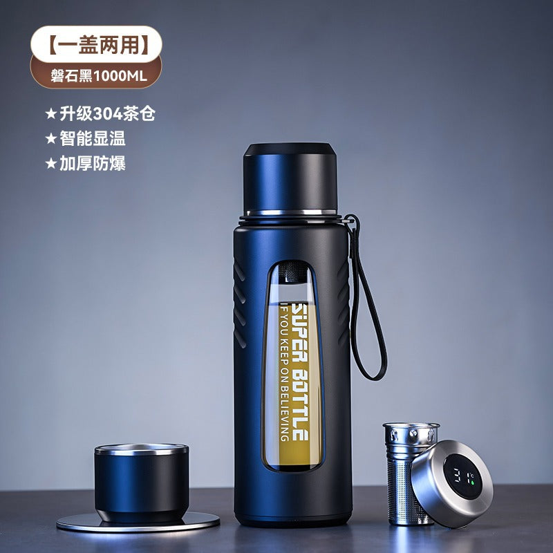 捷安玺大容量智能显温玻璃杯茶水分离泡茶杯耐热高硼硅户外随手杯Large-Capacity Smart Temperature-Displaying Glass Tea Cup with Tea-Water Separation, Heat-Resistant Borosilicate Outdoor Travel Mug