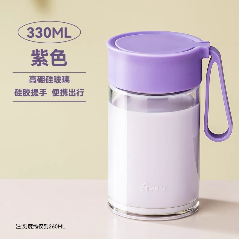 带提手刻度牛奶杯微波炉可加热豆浆杯家用便携外带玻璃水杯燕麦杯Milk Cup with Handle and Measurement Markings, Microwave-Safe Soy Milk Cup, Household Portable Takeout Glass Water Cup, Oatmeal Cup