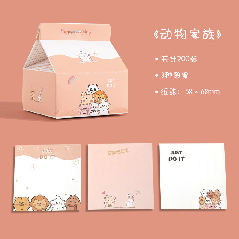 创意便利贴ins风日系卡通抽取式盒装备忘无粘性牛奶盒便签纸手帐Creative Post-it Notes: Cartoon, Pull-Out Box, Non-Sticky Milk Carton-Style Sticky Notes for Bullet Journals