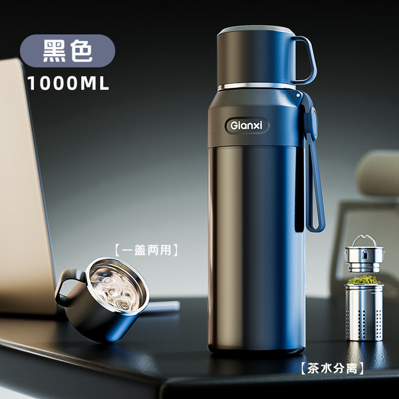捷安玺全钢大容量保温杯茶水分离泡茶杯316不锈钢便携高档水杯All-Steel Large-Capacity Insulated Tea Cup with Tea-Water Separation, 316 Stainless Steel, Portable, High-End Water Bottle