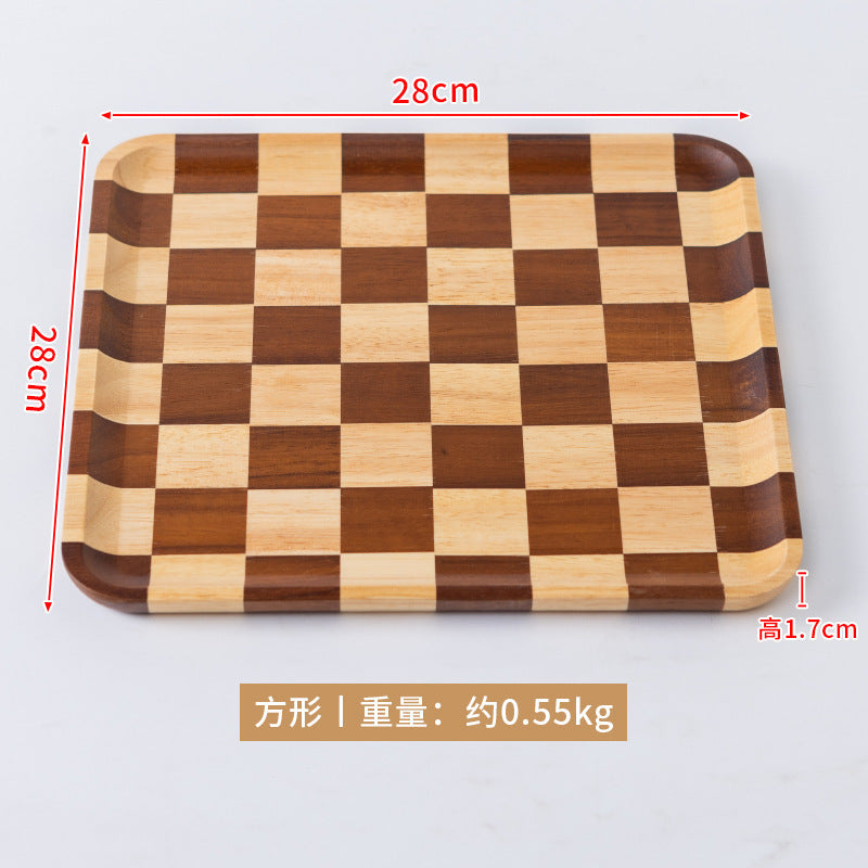 新款棋盘格木质托盘家用轻奢甜品面包西餐盘相思木质茶盘批发New Checkered Wooden Trays: Light Luxury Dessert, Bread and Western-Style Dinner Plates for Home Use; Acacia Wooden Tea Trays – Wholesale