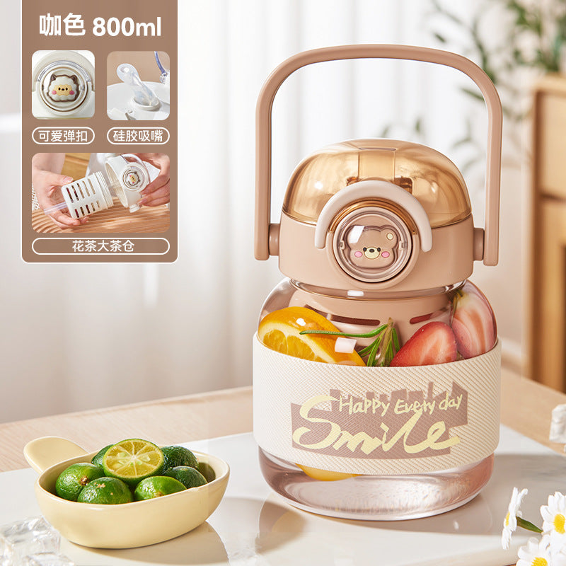 带提手玻璃杯大容量花茶杯子女高颜值可爱大肚杯泡茶水杯Large-Capacity Glass Tea Cup with Handle—Stylish and Cute Wide-Bodied Cup for Men and Women, Perfect for Brewing Tea