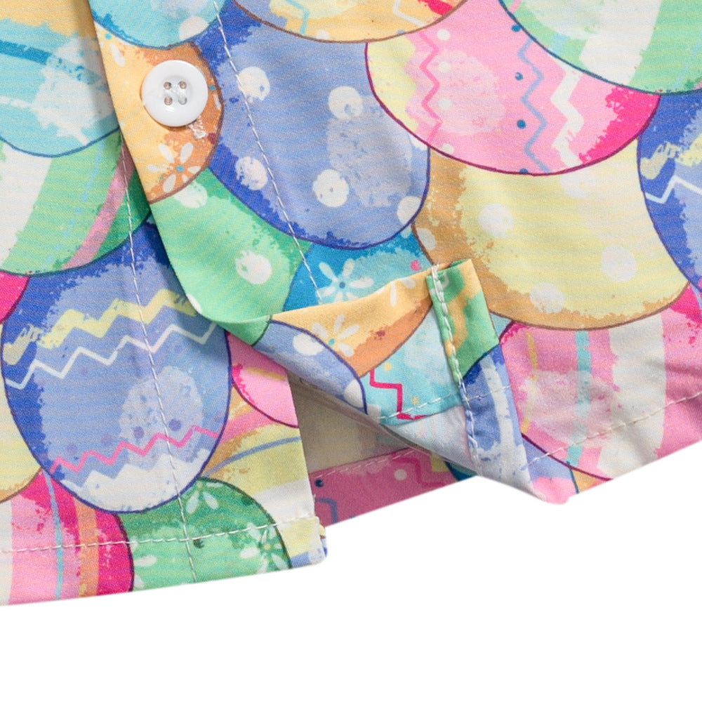 男宝宝童装批发复活节彩蛋节日男童短袖短裤多件套Wholesale Boys' Clothing: Easter Egg-Themed Festive Short-Sleeve Shirts and Shorts Sets