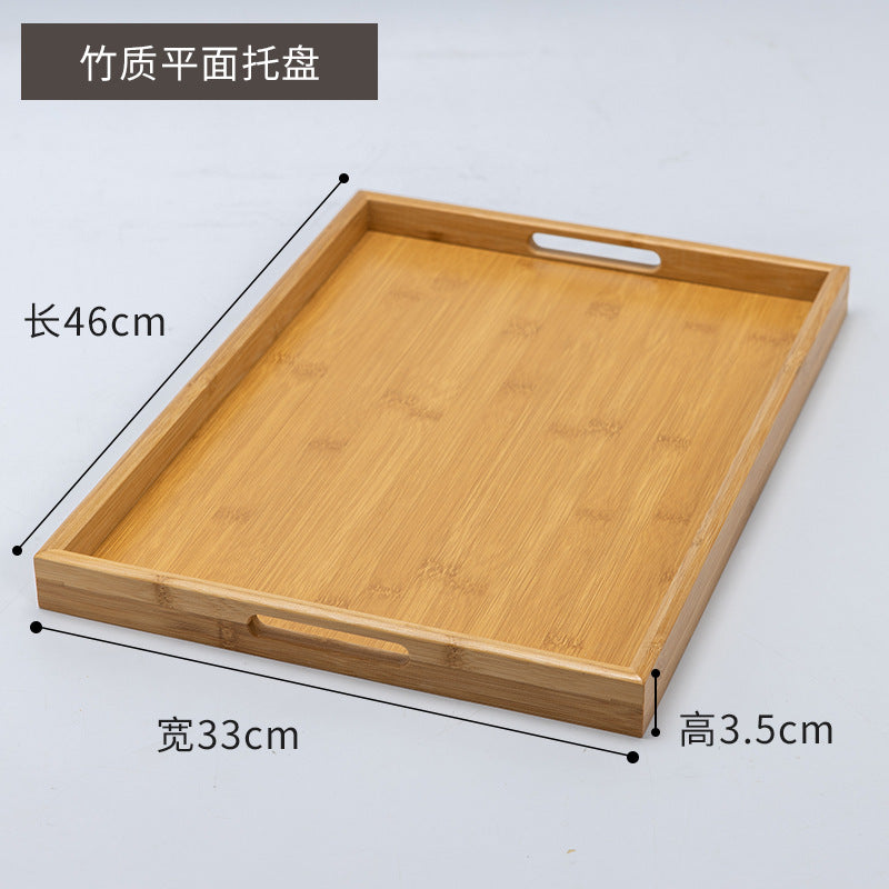 定制长方形竹木制托盘家用面包水果圆形托盘酒店茶水金属双耳托盘