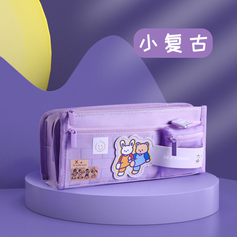 MOKA魔卡文具盒高颜值初中生网红帆布铅笔盒带零钱包创意双仓笔袋MOKA Magic Card Pencil Case: Stylish, Trendy Canvas Pencil Case for Middle School Students with a Coin Pouch—Creative Dual-Compartment Design