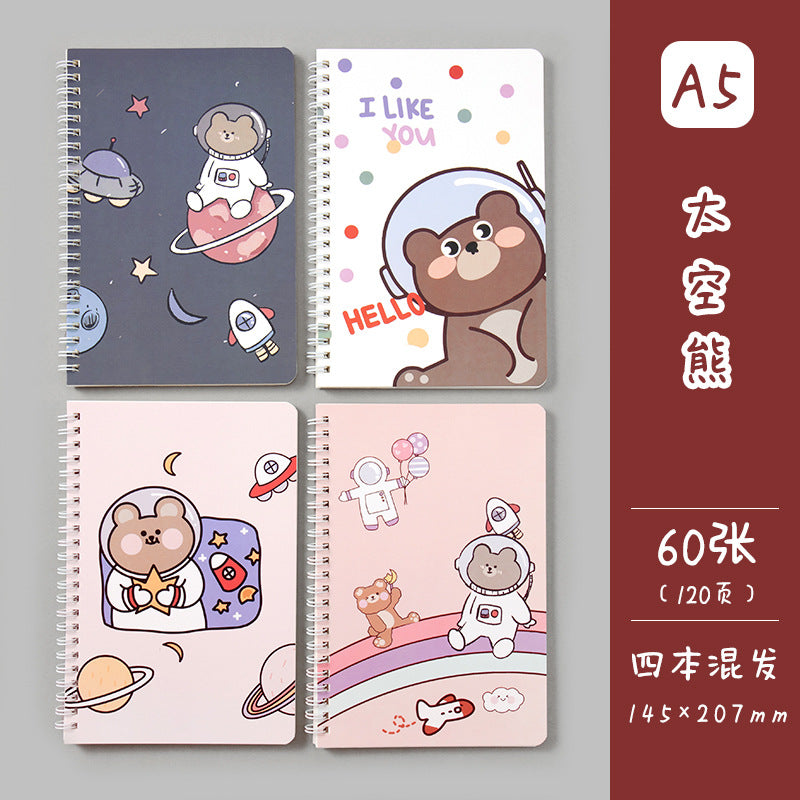 卡通线圈本学生日记本记事本 A5创意侧翻线圈笔记本方格手帐Cartoon Spiral-Bound Student Diary & Notebook: A5 Creative Side-Flip Spiral Notebook with Grid Pages