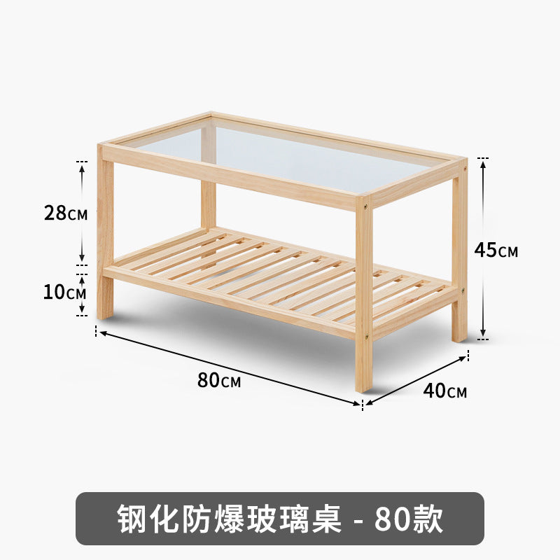 简约风实木简约茶几小户型日式钢化玻璃矮桌子创意咖啡桌沙发边几Minimalist-style solid wood coffee table; compact Japanese-style tempered glass side table; creative coffee table; sofa side table
