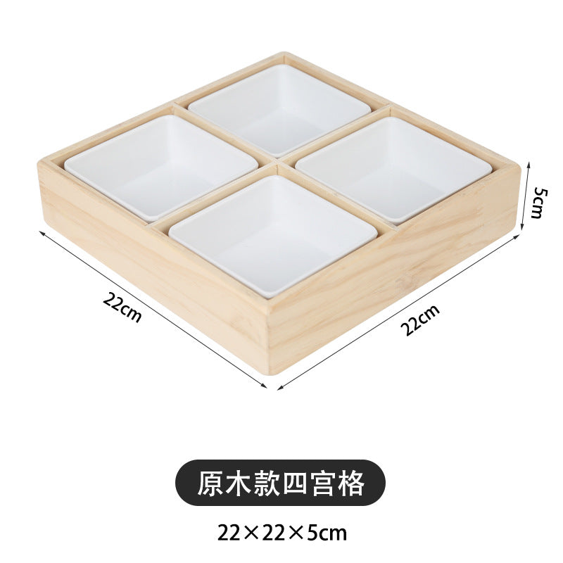 Solid Wood Nine-Square Platter, Divided Serving Tray, for Hot Pot Restaurants, Tableware, Snacks, Melamine Fruit Bowls and Vegetable Plates, for Home