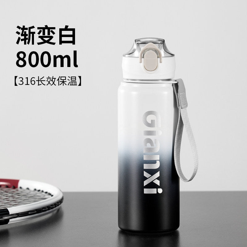 捷安玺新款炫酷渐变保温杯户外便捷运动水壶一盖双饮不锈钢随行杯Stylish Gradient Insulated Cup: Convenient Outdoor Sports Water Bottle with Dual-Drink Lid—Stainless Steel Travel Mug