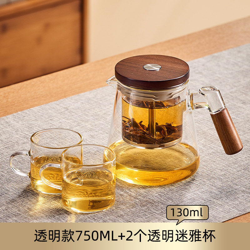 捷安玺一键滤茶飘逸杯高档茶水分离泡茶壶实木把手高鹏硅玻璃茶壶One-Touch Tea Strainer, High-End Tea-Water Separator Teapot with Solid Wood Handle, Gaopeng Silica Glass Teapot