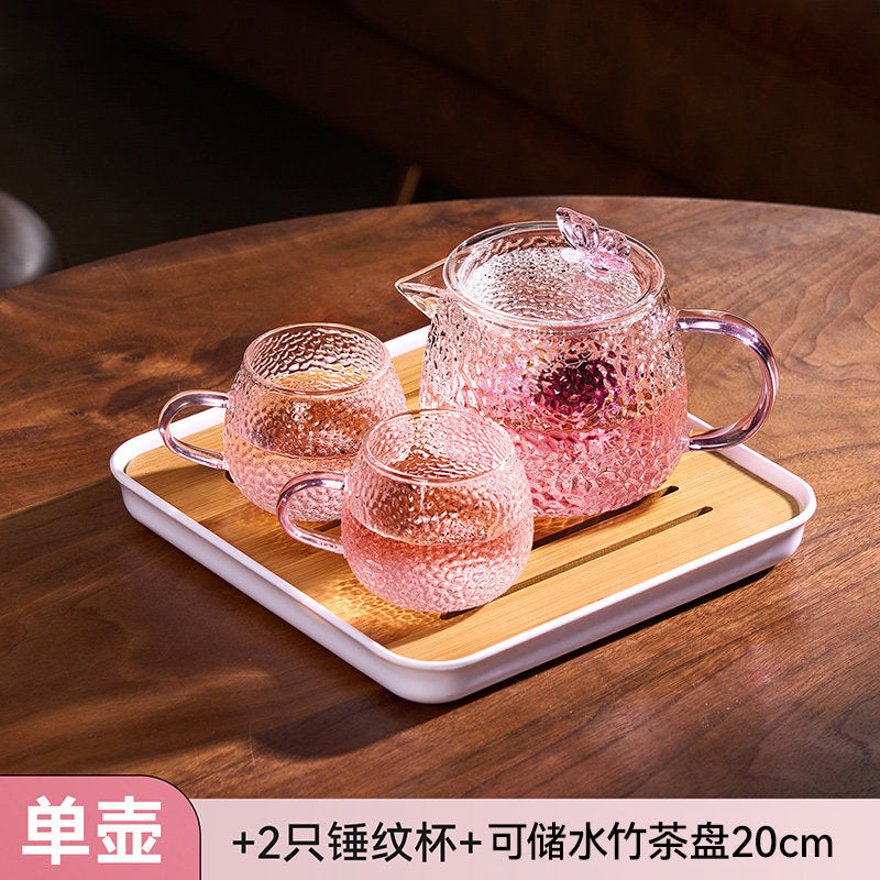 捷安玺锤纹煮茶壶一人专用茶具耐热玻璃泡茶壶高颜值女士花茶壶 Hammered-Pattern Teapot, Single-Serving Tea Set, Heat-Resistant Glass Teapot, Stylish Women's Floral Teapot