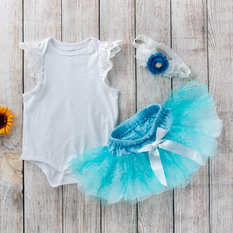 女宝宝02岁婴幼儿无袖翅膀哈衣网纱底裤裙公主裙套装 Girls' 2-Year-Old Sleeveless Winged Romper with Tulle Panties and Princess Dress Set