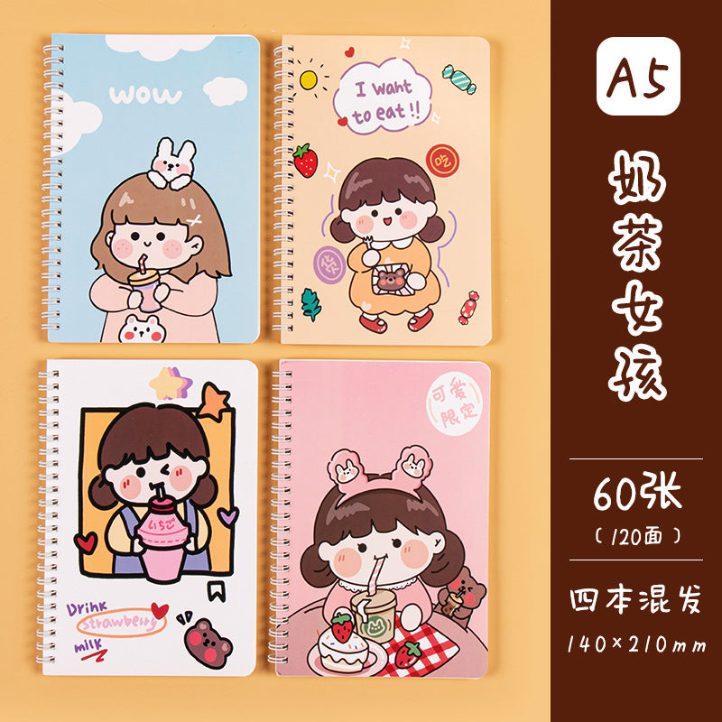 学生日记本A5记事本创意韩版侧翻线圈笔记本卡通线圈本手帐本Student Diary A5 Notebook Creative Korean-Style Side-Flip Spiral Notebook Cartoon Spiral Notebook Planner