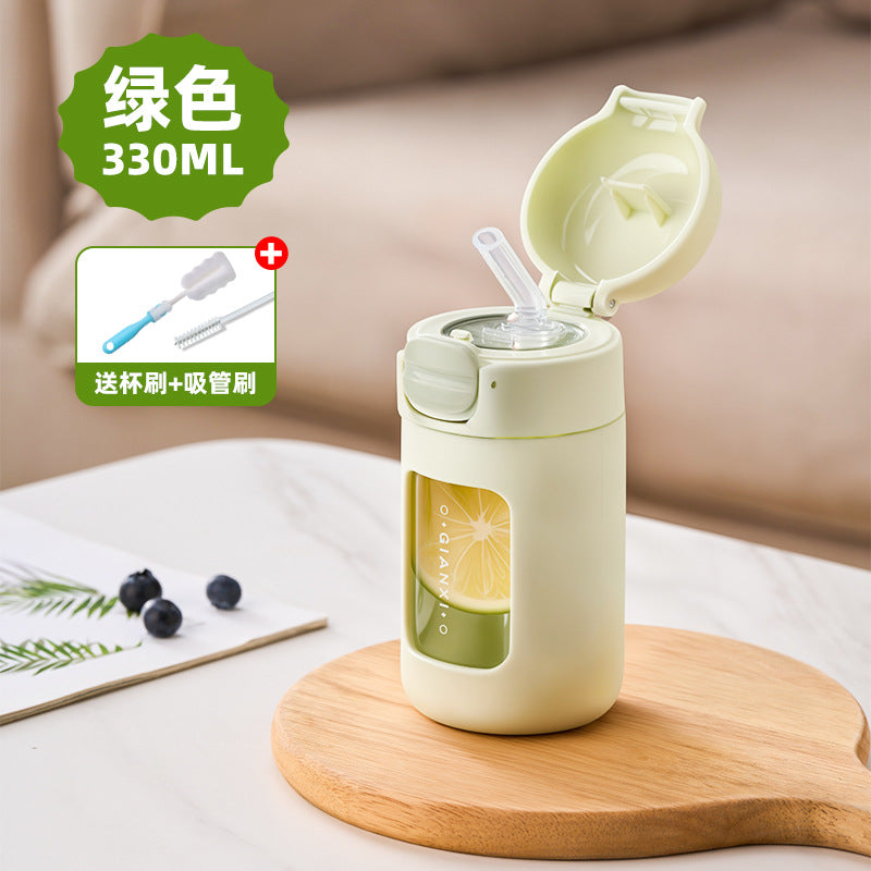 迷你小巧可爱小清新高硼硅玻璃杯 便携出行弹跳吸管水杯Mini, Compact, Cute, and Fresh-Looking Borosilicate Glass Cup—Portable Travel Cup with a Bouncy Straw