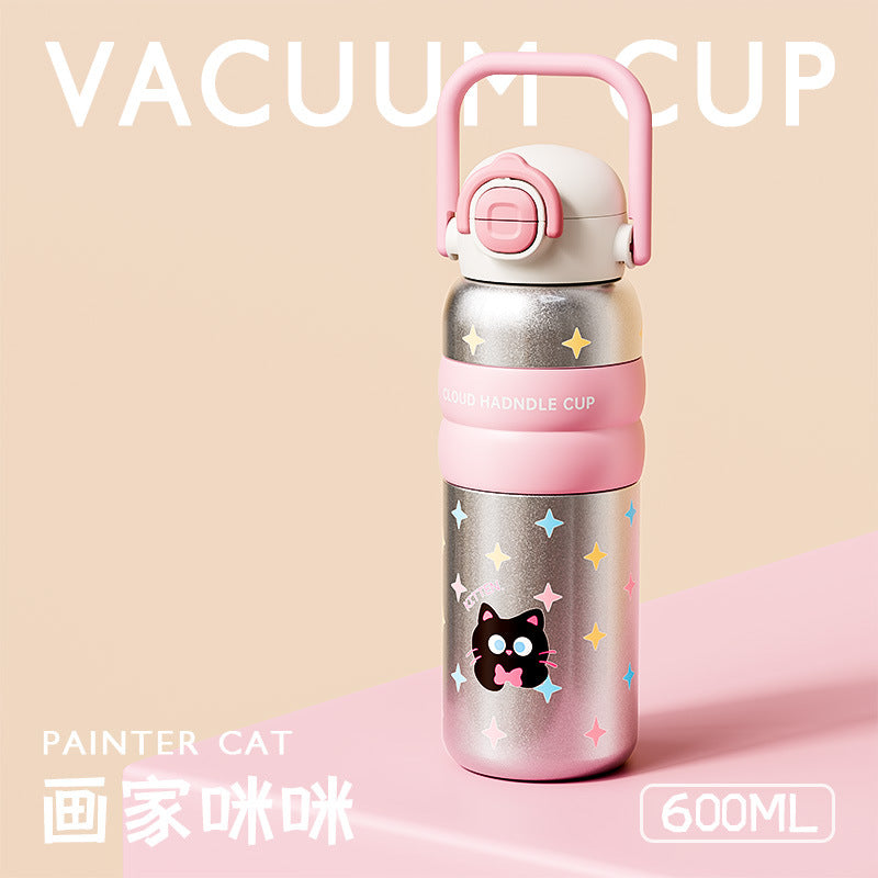 捷安玺高颜值吸管保温杯一盖双饮弹盖杯户外便携可拎女生水杯Straw Insulated Water Bottle with Dual-Function Lid—Outdoor Portable Water Bottle with Handle for Women