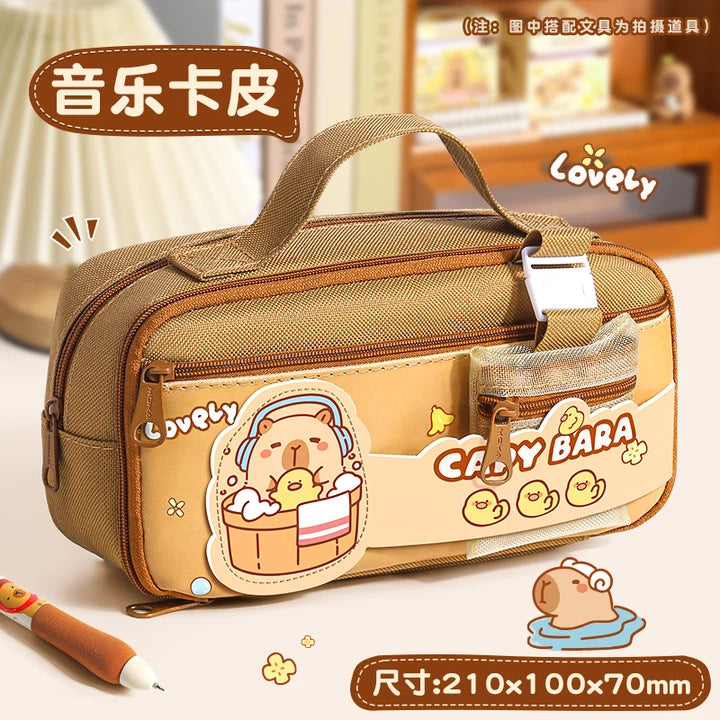 卡皮巴拉9层提手笔袋 学生大容量笔袋ins风小学生笔盒 Capybara 9-Layer Pen Case with Handle—Large-Capacity Student Pen Case for Elementary School Students