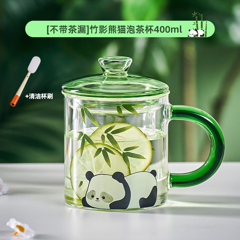 捷安玺新款熊猫泡茶玻璃杯茶水分离泡茶杯高颜值新中式耐热水杯Panda Tea-Brewing Glass Cup Tea-Water Separation, Stylish New Chinese-Style Heat-Resistant Mug