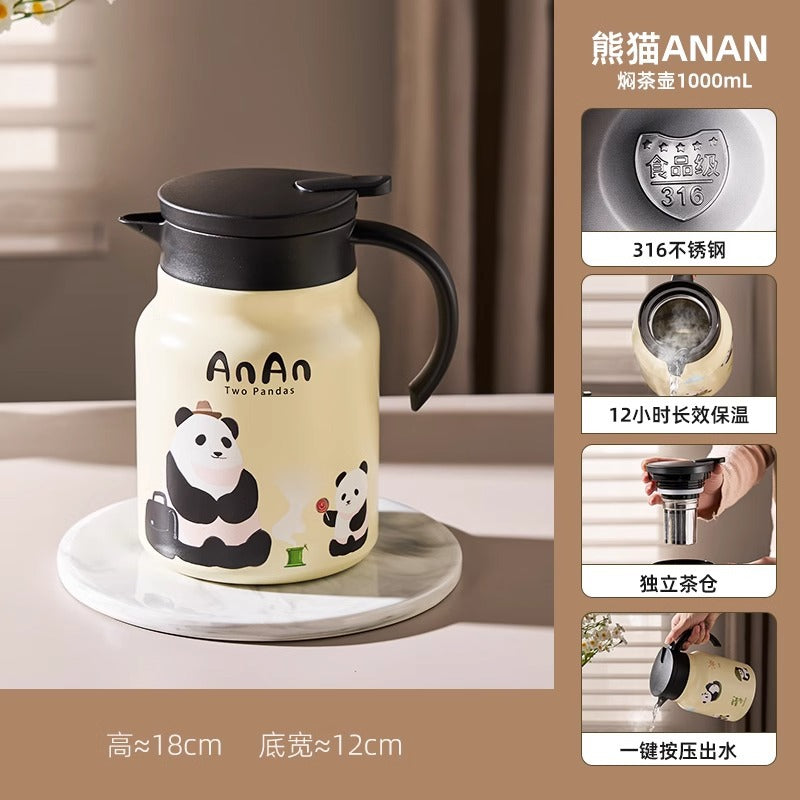 可爱卡通熊猫家用大容量保温泡茶壶 一键按压出水茶水分离焖茶壶Cute Cartoon Panda Large-Capacity Insulated Teapot for Home Use—One-Button Press to Pour, Tea-Water Separation, Steeping Teapot