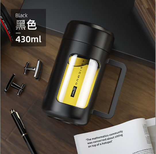 新款男士车载便携双层隔热塑玻泡茶杯 户外简约高硼硅玻璃杯批发 Men's Portable Double-Layer Insulated Plastic-Lined Glass Tea Cup for the Car—Minimalist Outdoor Borosilicate Glass Cup