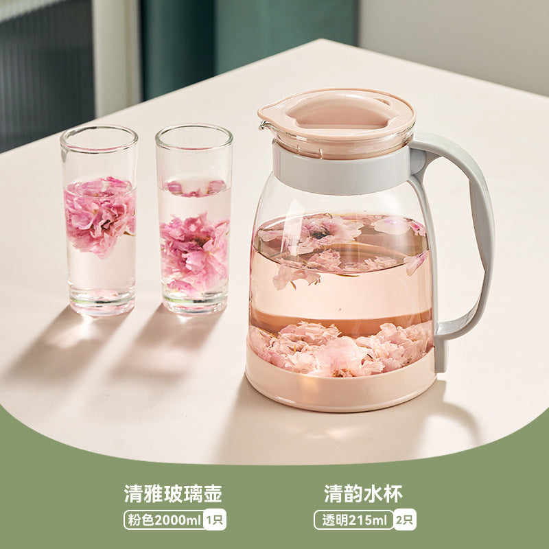 天喜大容量玻璃冷水壶家用办公耐热泡茶壶凉白开水果汁壶 Tianxi Large-Capacity Glass Water Jug—Heat-Resistant Teapot for Home and Office Use; Ideal for Tea, Chilled Water, and Fruit Juice