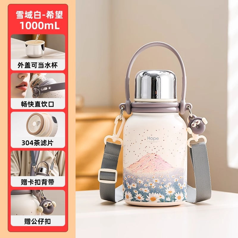 捷安玺保温杯大容量水杯女高颜值不锈钢茶杯子便携保温瓶Insulated Cup: Large-Capacity Water Bottle for Women—Stylish Stainless Steel Teacup and Portable Thermos