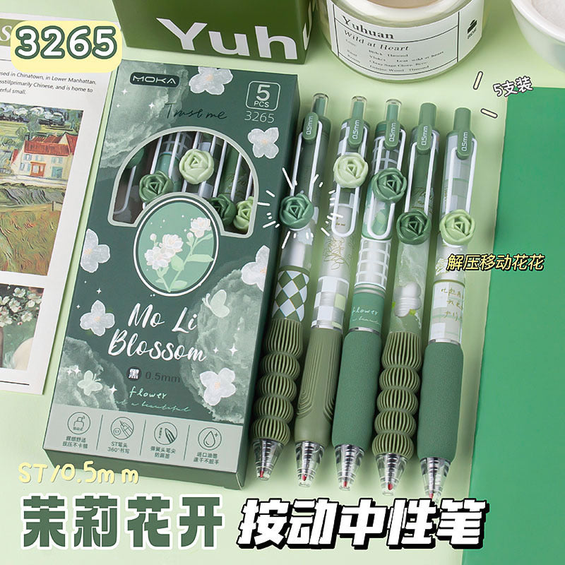 花朵滑块按动笔中性笔学生少女限定加压笔可爱速干0.5mm/st笔头Flower-Patterned Slider-Button Ballpoint Pen, Neutral Ink, Student Edition, Limited Edition for Girls, Pressure-Sensitive Pen, Cute, Quick-Drying, 0.5mm/st Tip