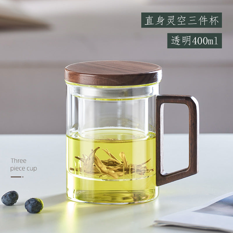 商务办公便携带盖带把带茶隔玻璃杯 男士茶水分离泡茶杯 Business-Style Portable Glass Tea Cup with Lid, Handle, and Tea Strainer—Men's Tea Cup with Separate Tea and Water Compartments