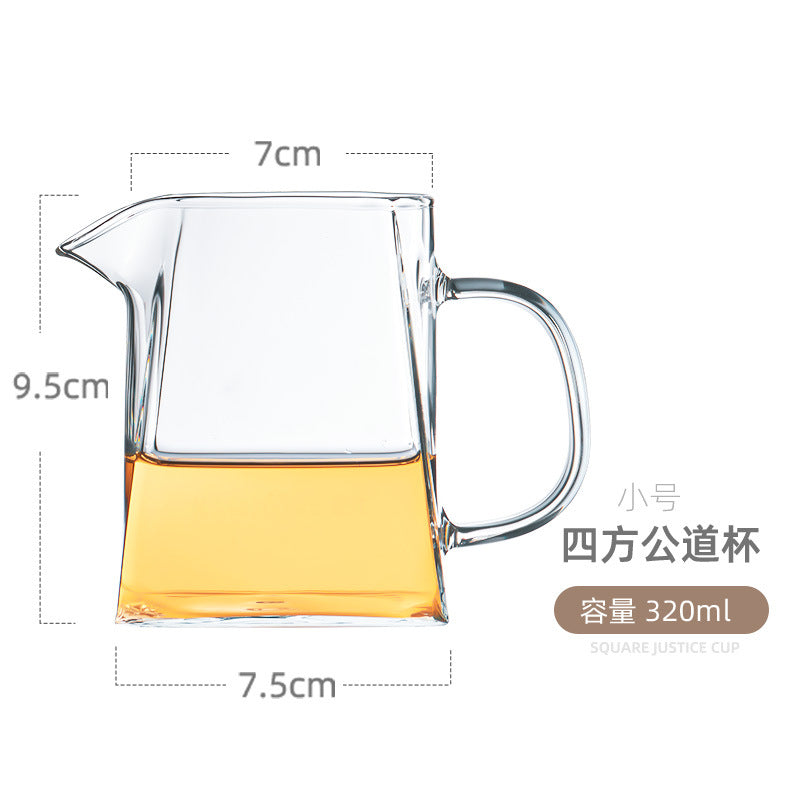 天喜公道杯加厚耐热玻璃公杯高档茶具套装四方茶壶一体茶漏分茶器 Gongdao Cup Thickened Heat-Resistant Glass Tea Set—High-End Tea Set with Square Teapot, Built-in Tea Strainer, and Tea Divider