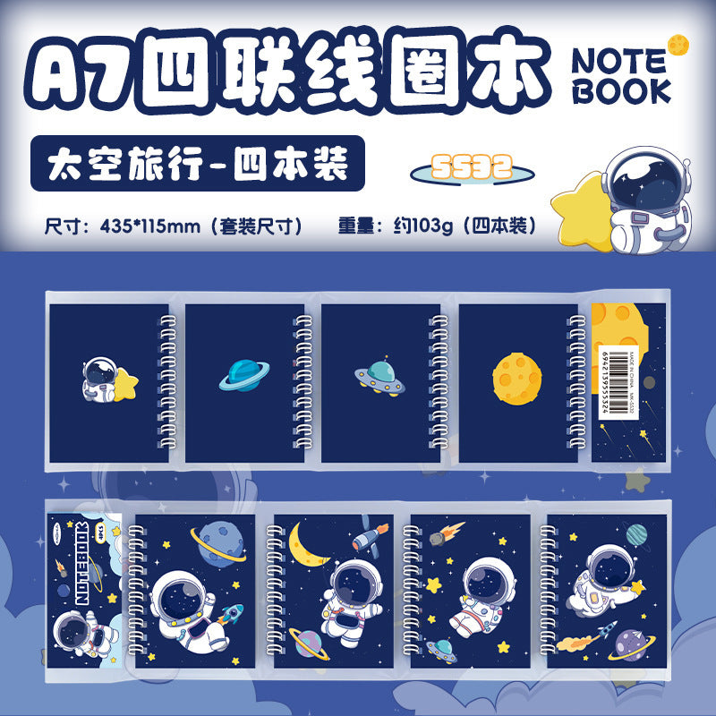 A7四联线圈本便携迷你款多款式图案任选学生课堂笔记单词本错题本A7 Four-Ring Binder: Portable Mini Size, Multiple Designs to Choose From—Perfect for Students’ Class Notes, Vocabulary Notebooks, and Error Logs