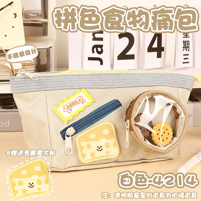 吧唧食物痛包笔袋创意高颜值学生大容量多功能文具袋学习收纳笔袋“Munch” Food-Themed Cute Pencil Case: Creative, Stylish, Large-Capacity, Multifunctional Student Stationery Pouch for Study and Organization
