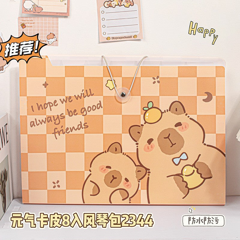 MOKA卡皮巴拉手提8入12入风琴包文件夹横版试卷收纳袋学生文具MOKA Capybara Tote Bag, 8-Pack or 12-Pack, Accordion-Style Folder, Horizontal Exam Paper Storage Bag, Student Stationery