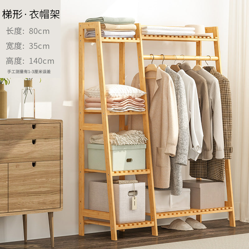 楠竹衣帽架落地简易挂衣架家用晾衣服神器置物架子衣帽间多功能柜Nan Zhu Coat Rack – Floor-Standing Simple Coat Hanger, Household Clothes-Drying Essential, Storage Rack, Walk-in Wardrobe, Multifunctional Cabinet