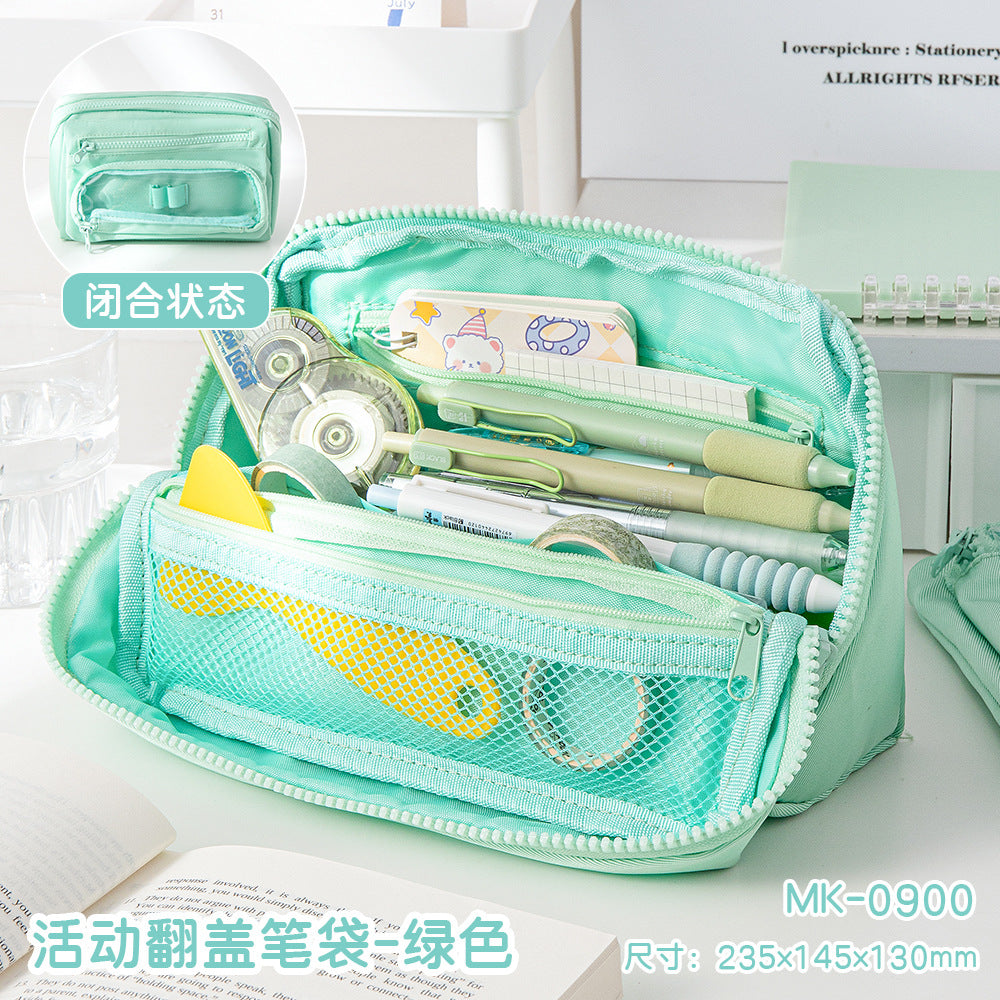 MOKA大容量铅笔袋小清新INS风铅笔盒简约多层翻盖笔袋帆布文具盒MOKA Large-Capacity Pencil Case: Fresh and Minimalist, Multi-Layer Flip-Top Pencil Case, Canvas Stationery Case