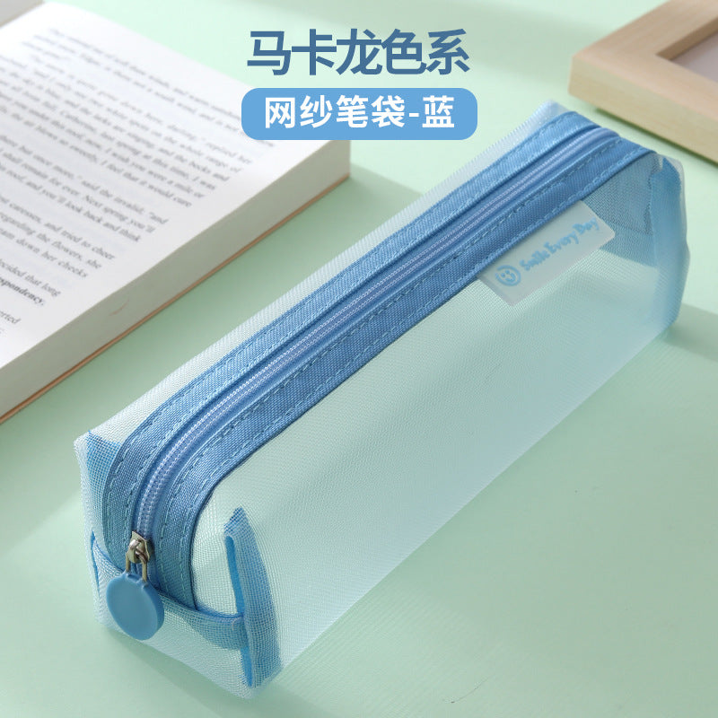 MOKA魔卡网纱笔袋学生考试专用文具袋韩国简约清新可爱笔袋文具MOKA Mesh Pencil Case—Student Exam-Specific Stationery Bag; Korean-Style Minimalist, Fresh, and Cute Pencil Case and Stationery