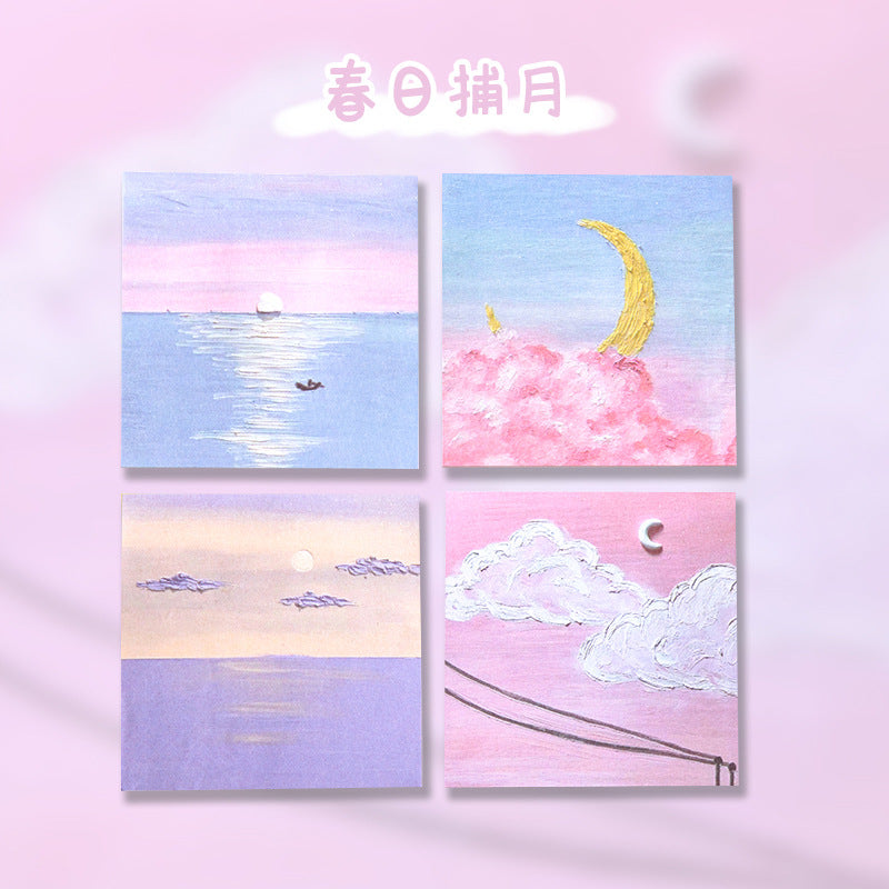 魔卡爱心卡通风景图案便签本学生手账留言纸随手撕便利贴Magic Card Cute Cartoon Scenery Pattern Sticky Note Pad, Student Planner, Note Paper, Tear-Off Sticky Notes