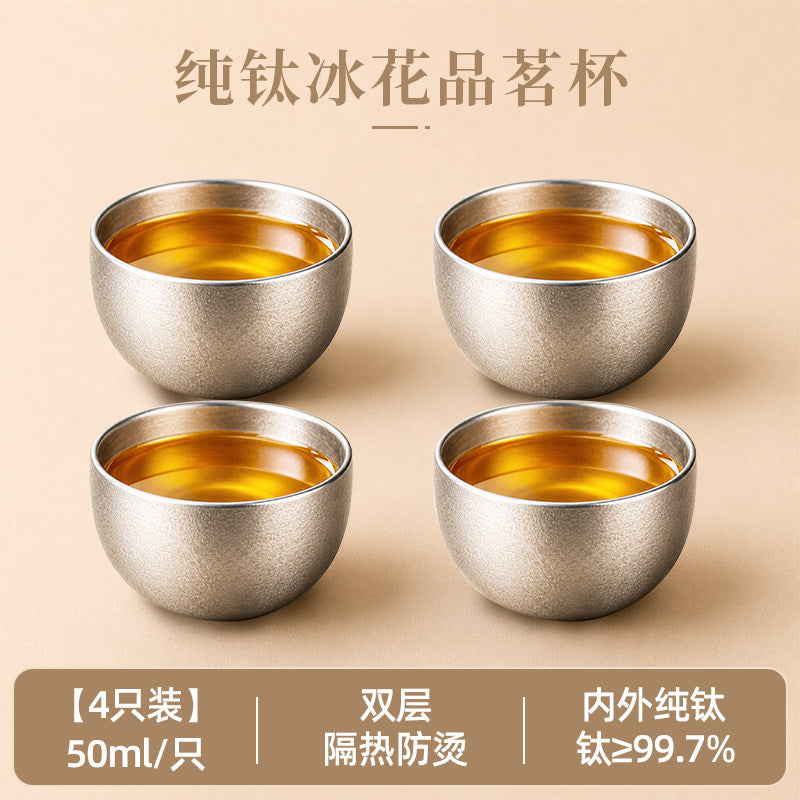 纯钛小茶杯双层隔热钛杯家用待客喝茶品茗杯高档商务功夫茶具Pure Titanium Small Teacup, Double-Layer Insulated Titanium Cup, for Home Use, Entertaining Guests, and Tea Tasting; High-End Business-Style Gongfu Tea Set