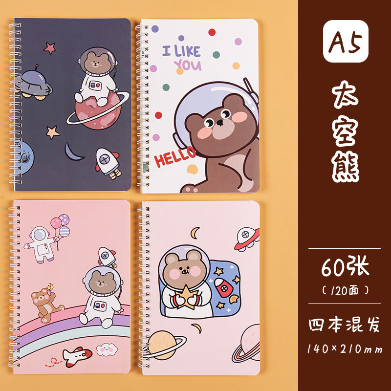学生日记本A5记事本创意韩版侧翻线圈笔记本卡通线圈本手帐本Student Diary A5 Notebook Creative Korean-Style Side-Flip Spiral Notebook Cartoon Spiral Notebook Planner