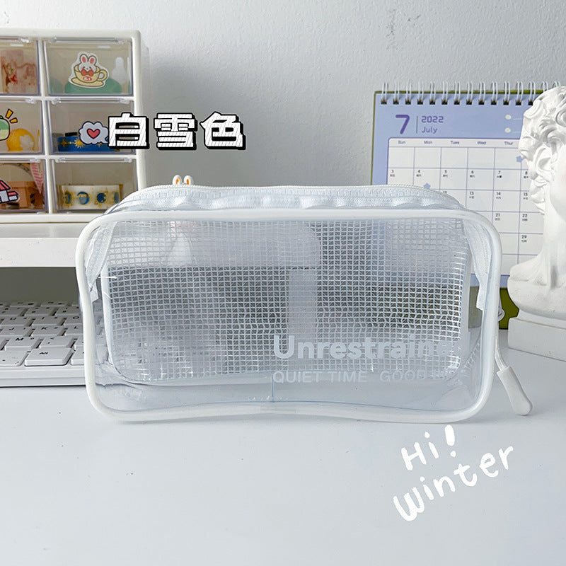 MOKA网格透明笔袋大容量学生男孩女孩考试用ins高颜值小清新笔盒MOKA Mesh Transparent Pencil Case: Large Capacity, Stylish and Fresh-Looking Pencil Case for Boys and Girls for Exams