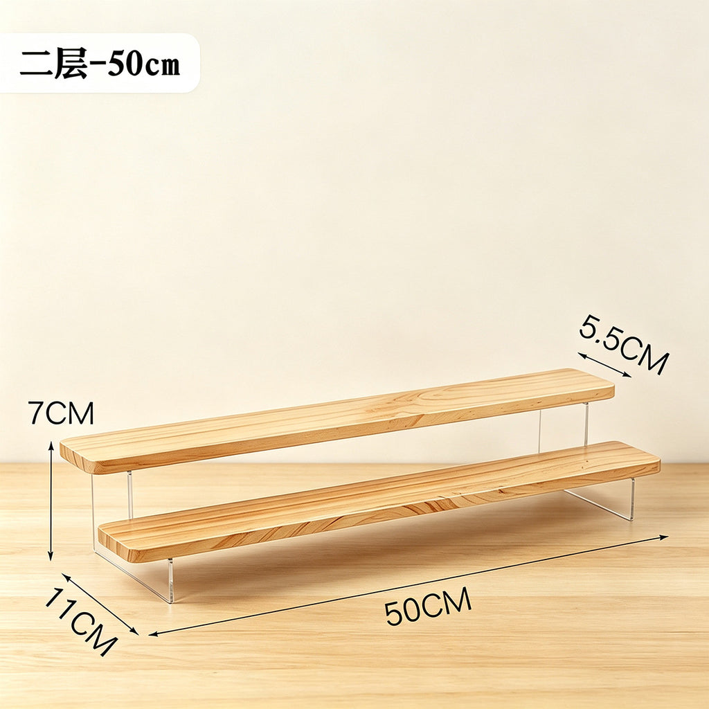 家用轻奢展示架亚克力透明阶梯架盲盒摆件手办桌面简约木质置物架Home-use luxury display stand; transparent acrylic tiered stand; blind box figurines; collectables; minimalist wooden desktop storage rack