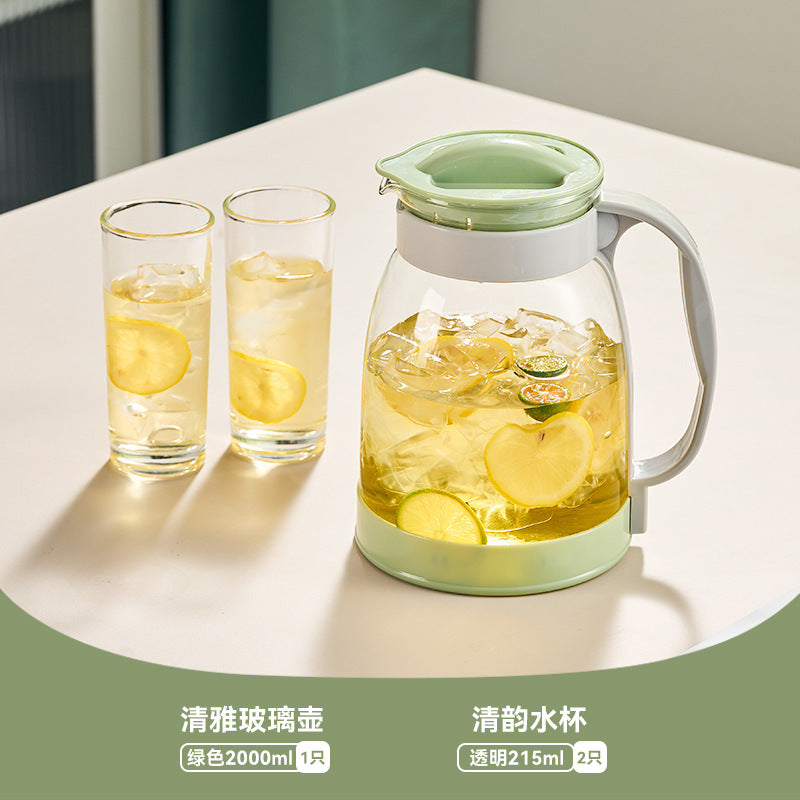 天喜大容量玻璃冷水壶家用办公耐热泡茶壶凉白开水果汁壶 Tianxi Large-Capacity Glass Water Jug—Heat-Resistant Teapot for Home and Office Use; Ideal for Tea, Chilled Water, and Fruit Juice