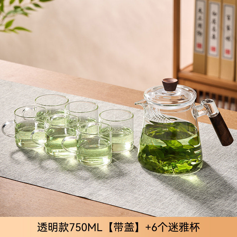 捷安玺月牙公道杯加厚玻璃泡茶壶一体式滤网家用高档茶水分茶器Crescent-Shaped Fair-Share Cup with Thickened Glass Teapot and Integrated Strainer—High-End Household Tea Set