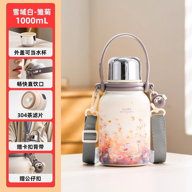 捷安玺保温杯大容量水杯女高颜值不锈钢茶杯子便携保温瓶Large-Capacity Insulated Water Bottle for Women: Stylish Stainless Steel Tea Cup, Portable Thermos