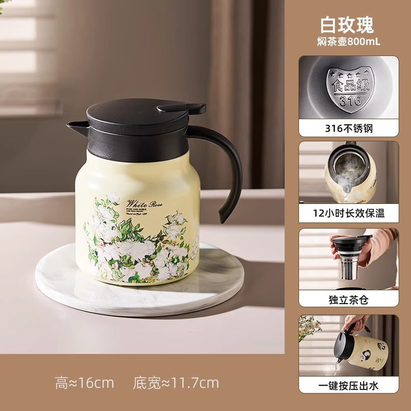 可爱卡通熊猫家用大容量保温泡茶壶 一键按压出水茶水分离焖茶壶Cute Cartoon Panda Large-Capacity Insulated Teapot for Home Use—One-Button Press to Pour, Tea-Water Separation, Steeping Teapot