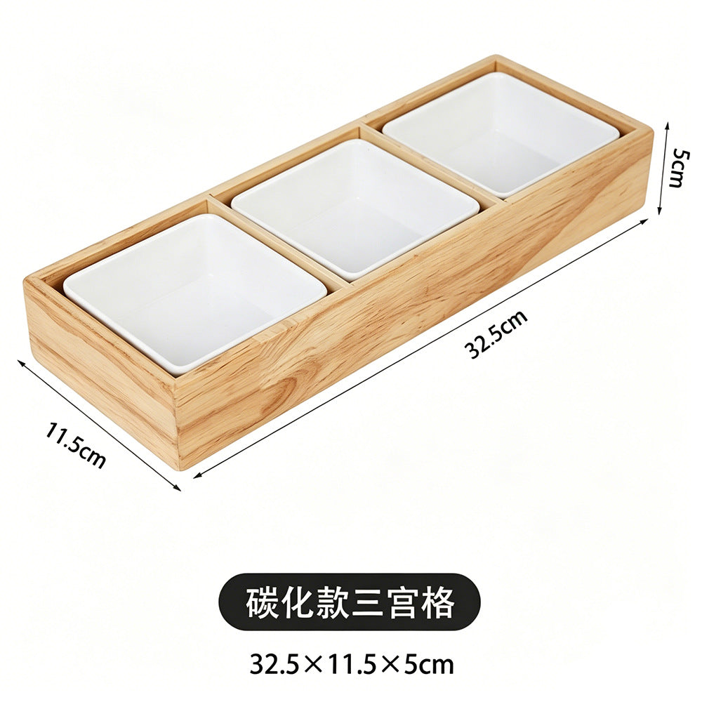 围炉煮茶分格托盘零食点心果盘水果盘中式四宫格木质九宫格干果盘Wooden four-compartment tray for boiling tea by the fire; snack tray; pastry tray; fruit platter; Chinese-style four-compartment wooden tray; nine-compartment wooden tray for dried fruit