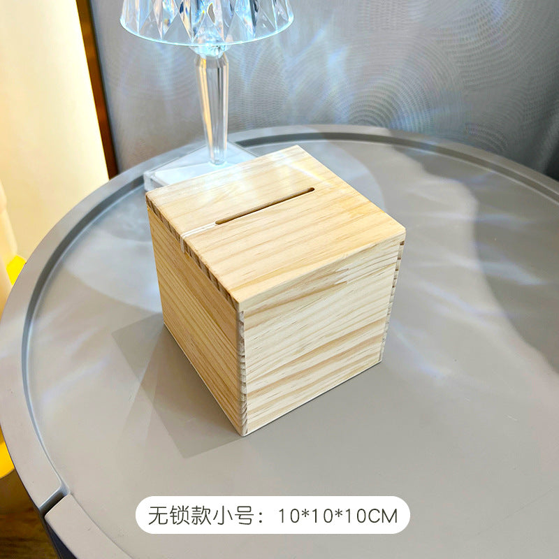 存钱罐储蓄罐密码锁箱木质加厚家用可存可取或存不取儿童跨境松木Piggy bank, savings box, combination lock, wooden, reinforced, for home use, with options to deposit and withdraw or deposit only, for children, cross-border, pine wood