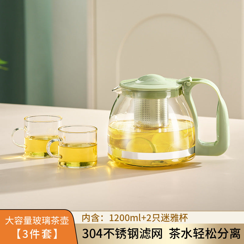 捷安玺家用办公耐热玻璃茶壶大容量冷水壶茶水分离304滤网泡茶壶GIANXI Large-Capacity Heat-Resistant Glass Teapot for Home and Office Use; Cold Water Jug with Tea-Water Separation and 304 Stainless Steel Filter; Tea Brewing Pot