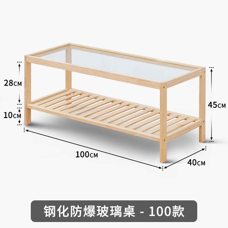 简约风实木简约茶几小户型日式钢化玻璃矮桌子创意咖啡桌沙发边几Minimalist-style solid wood coffee table; compact Japanese-style tempered glass side table; creative coffee table; sofa side table