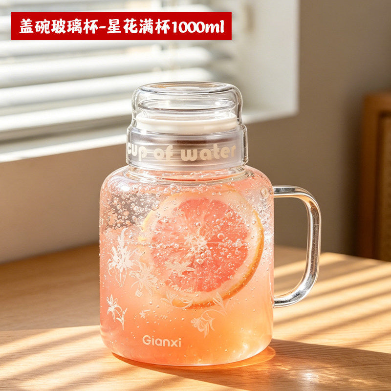 高颜值卡通玻璃杯大容量茶水分离杯家用办公女生喝水杯耐高温水杯Stylish Cartoon Glass Cup, Large Capacity, Tea-Water Separation Cup, for Home and Office Use, Women's Water Cup, Heat-Resistant Cup
